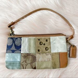 Coach Vintage Y2K 2000s Patchwork Blue Leather Wristlet